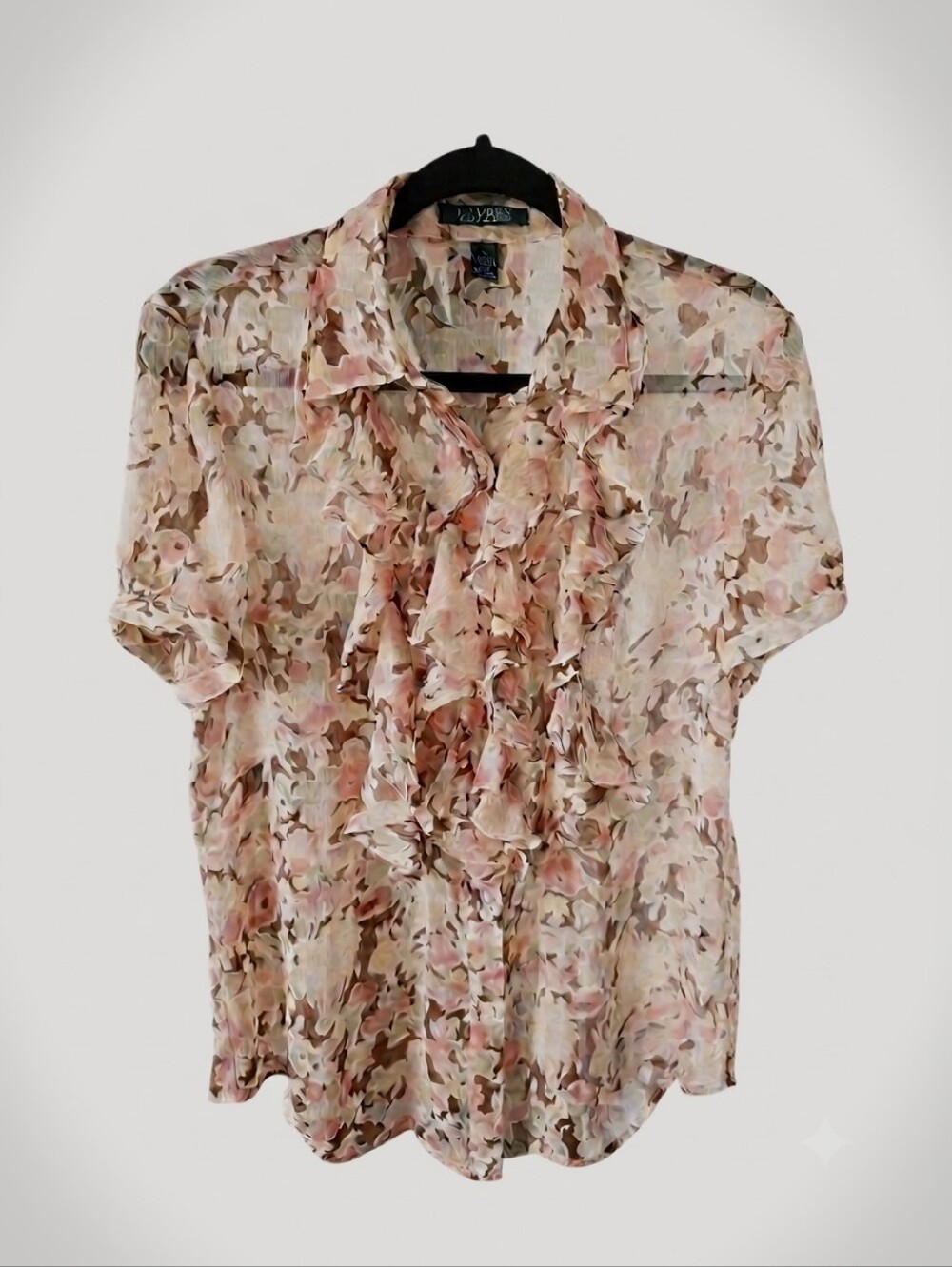 Lauren Ralph Lauren Ruffled Front Floral Sheer Blouse
